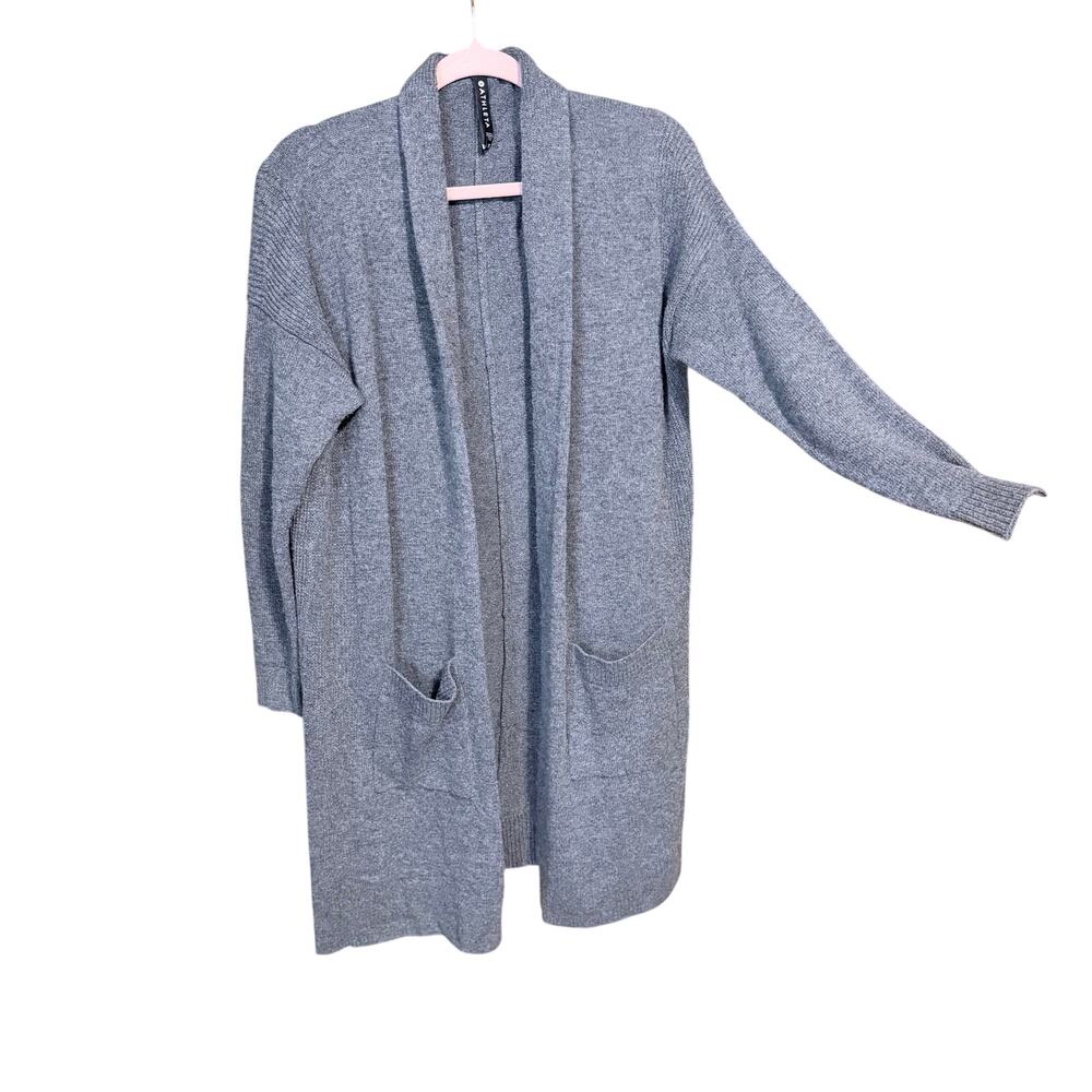 Athleta gray wool cashmere blend duster cardigan sweater XS open front cozy girl